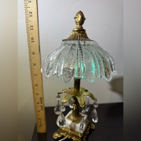 VINTAGE BOHEMIA GLASS CRYSTALS, BRASS/MARBLE BOUDOIR LAMP ~12”H USA MADE - Picture 14 of 16